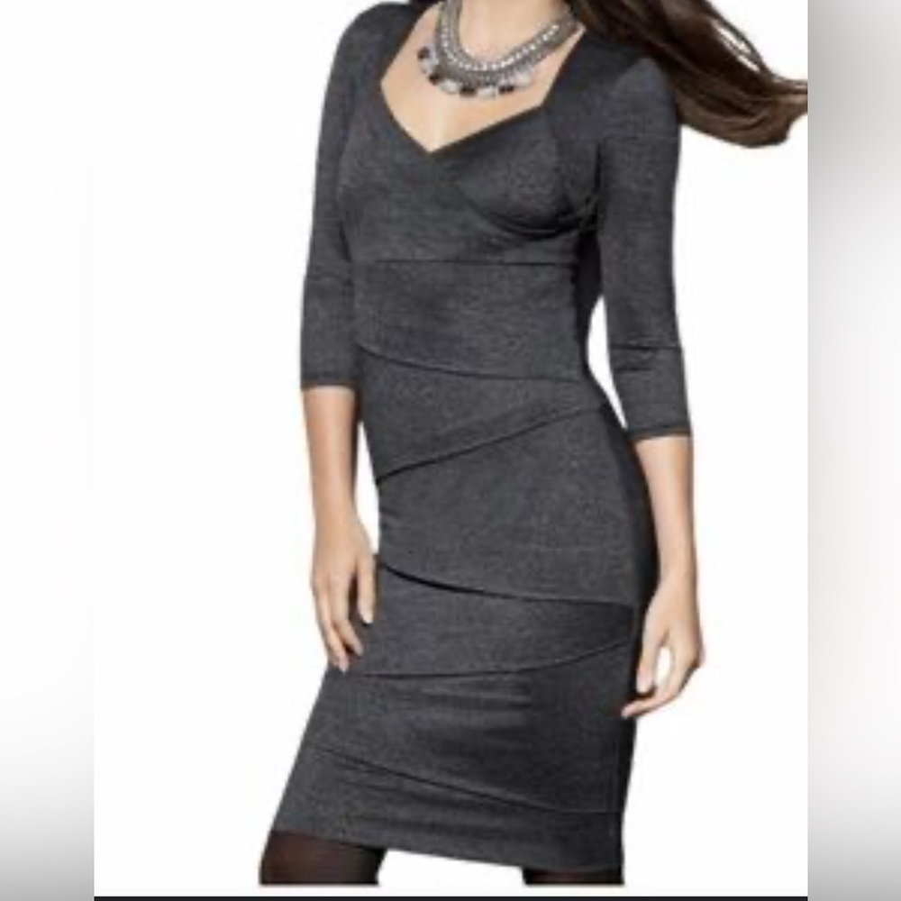 White House Black Market gray jersey knit tiered sheath